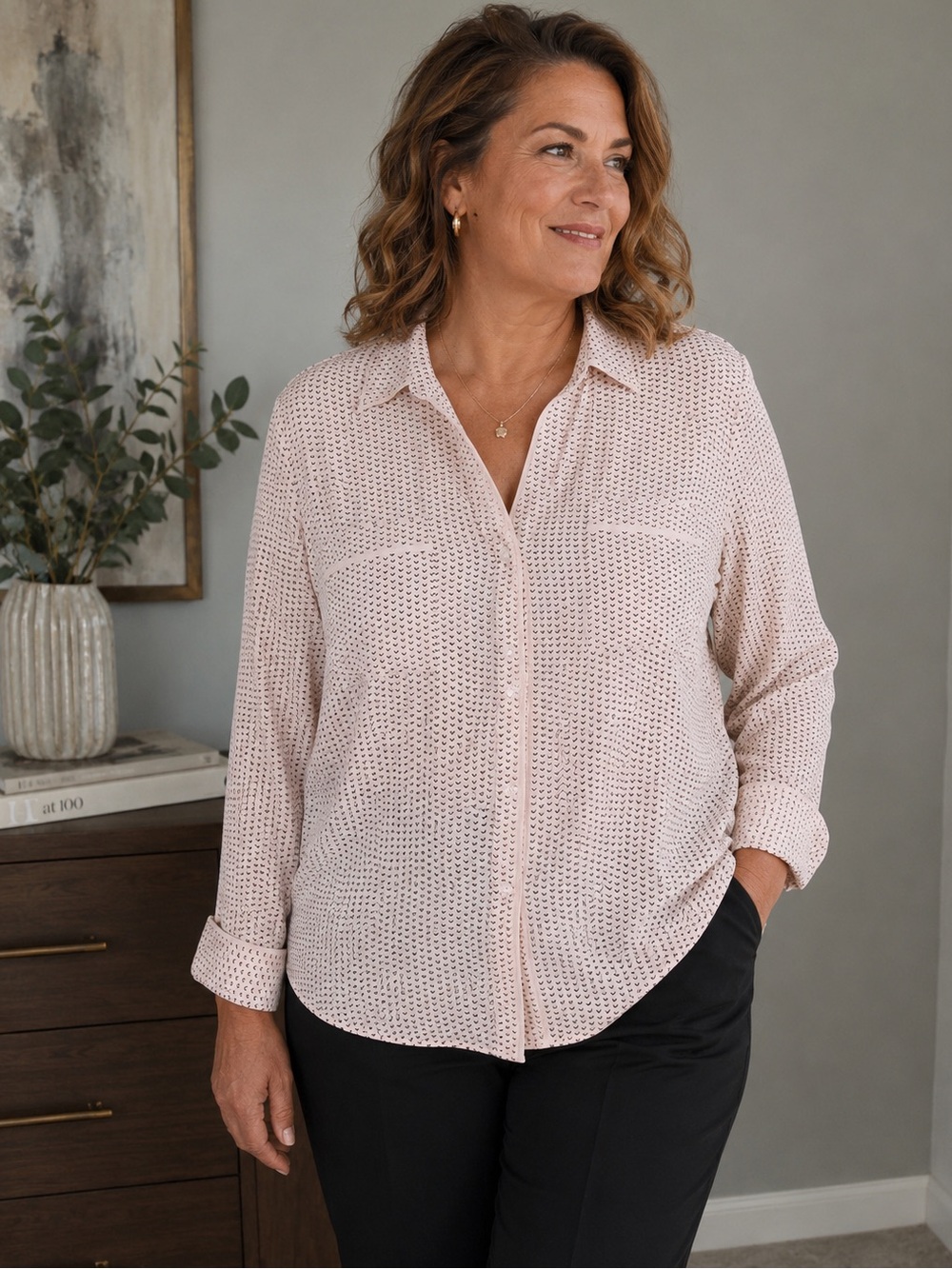 Candie's Blush Pink Printed Button-Up Top